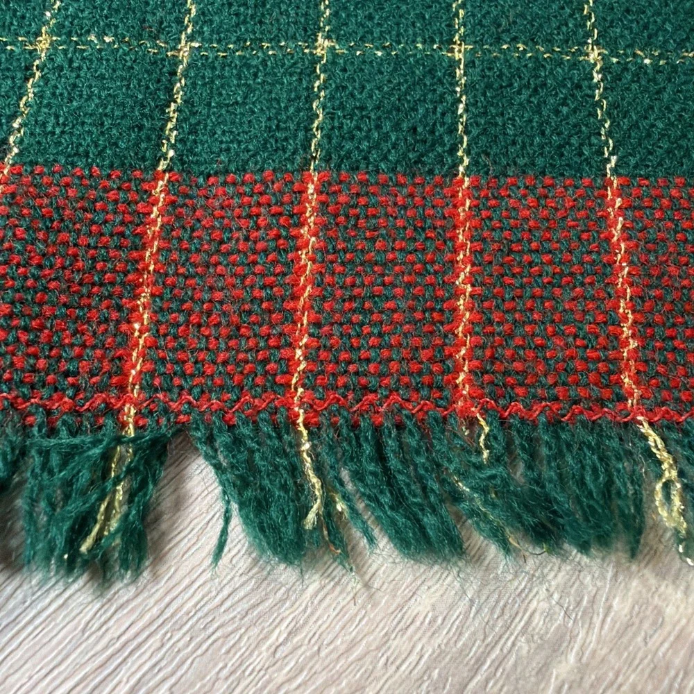 Set 14 Christmas Plaid Tartan 7 Placemats 7 Napkins Red Green Gold Woven Fringe